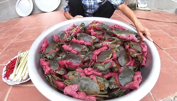 Celebrating her first month's salary, Mrs. Tan treated her `grandchildren` to a huge tray of steamed crabs with lemongrass, hoping to be her grandchild one day. 2