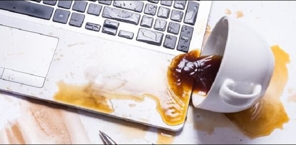 What should you do to save your laptop if you accidentally spill water or coffee? 1