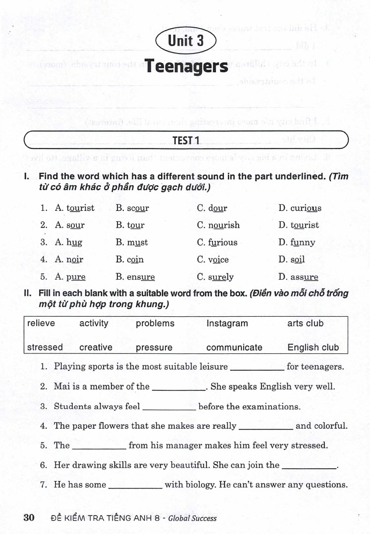 Đề kiểm tra tiếng Anh 8 
