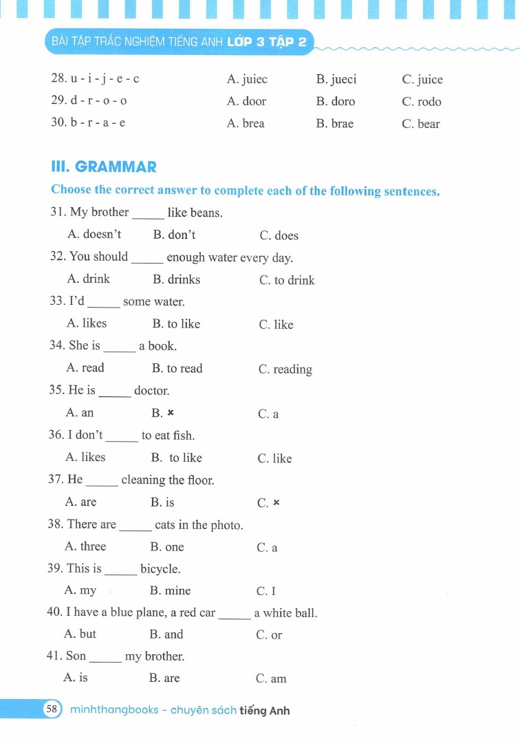 Sách Bài tập trắc nghiệm tiếng Anh lớp 3 tập 2, có đáp án