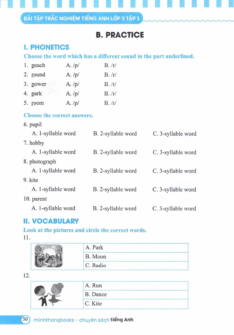 Sách Bài tập trắc nghiệm tiếng Anh lớp 3 tập 1, có đáp án