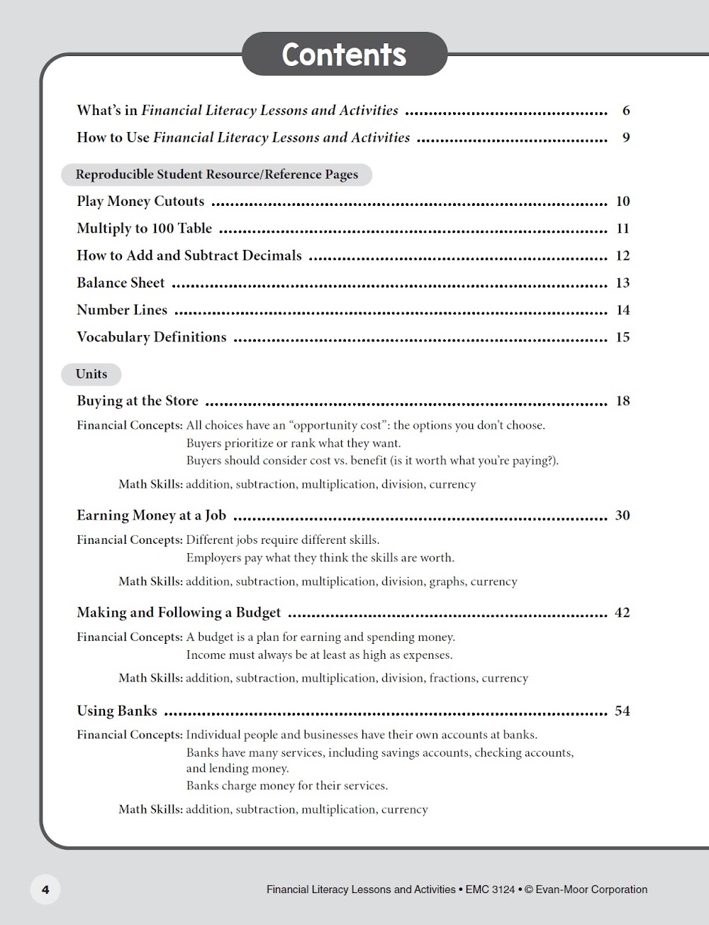 Sách Financial Literacy Lessons and Activities, Grade 4