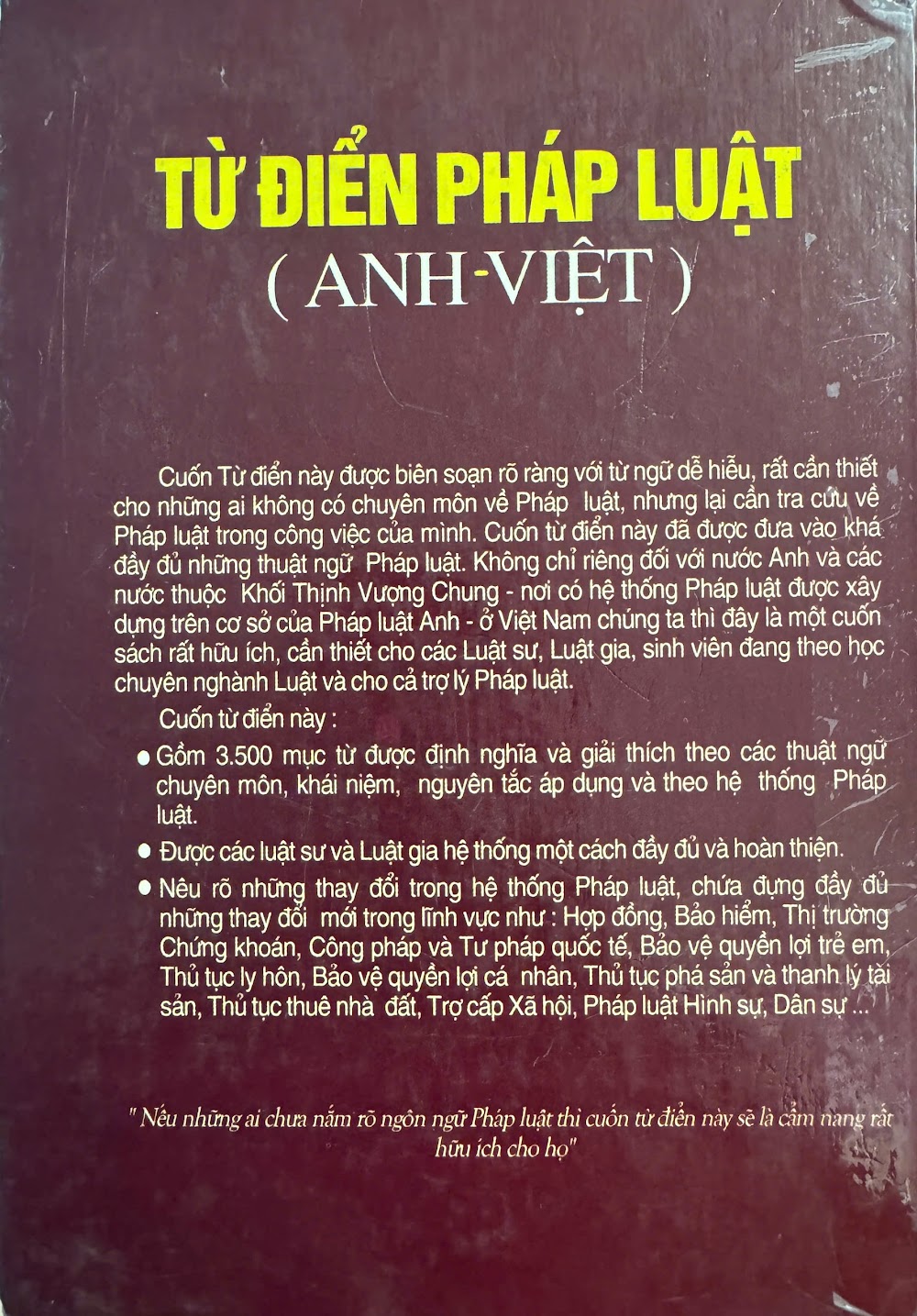 Sách Tự điển pháp luật Anh Việt, Dictionary of Law English Vietnamese